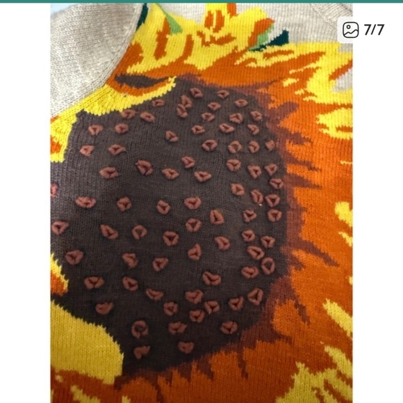 Coldwater Creek 100% Cotton Beige Sunflower Long Sleeve Sweater Top Large - Picture 7 of 7